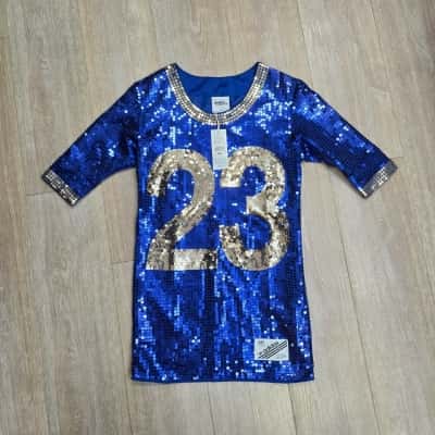 jeremy scott jersey dress RARE Y2K Jeremy Scott Adidas Blue Sequin Sports Jersey Party Dress