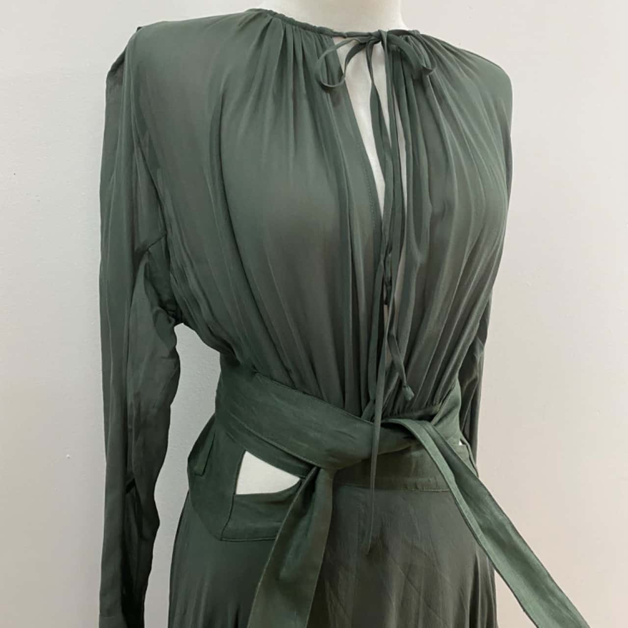 slim fit dress slacks Pine Green Long Silk Dress with Draped Neckline main image 0