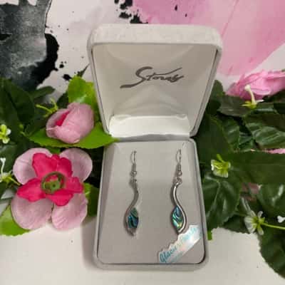 Silver tone earrings with Paua shell New