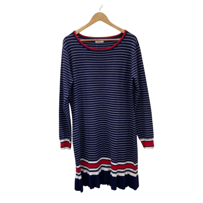  Urban Womens  Size XXL Long Sleeve Knitted Dress Navy Blue / Red / Striped / White 