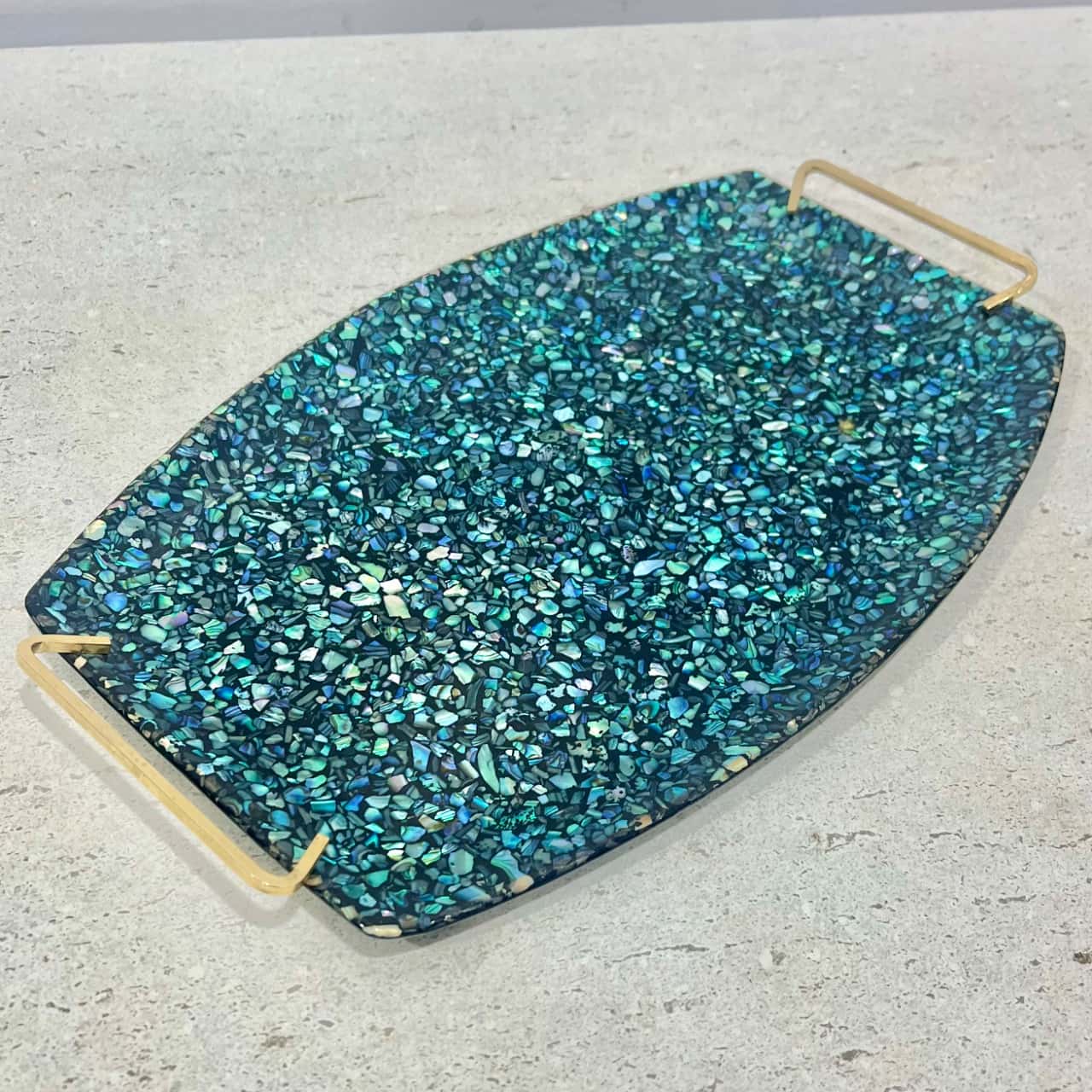 Shell Tray Technology Vintage Stunning Abalone Paua Shell Tray with Gold Handles 1960’s-1970’s(s)