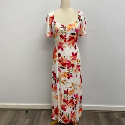 Dotti Super Pretty/ Orange & Red Floral / Linen Blend /Short Sleeve Dress - Brand New with Tags - RRP $99.95