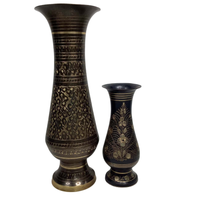 Vintage hand etched brass vases