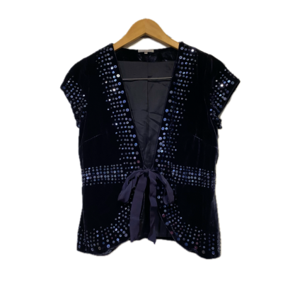 John Lewis Womens Top Size 10 Navy Blue Sequinned