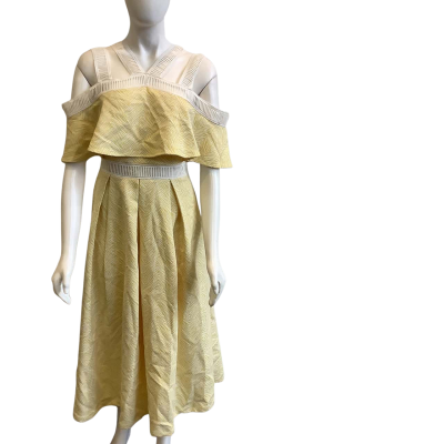 BNWT Mossman Women's Size 10 Off The Shoulder Maxi Dress White & Yellow 