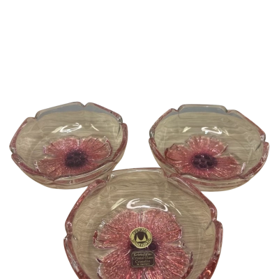W German Walther Glas Miranda Hibiscus Small Glass Bowl Trio