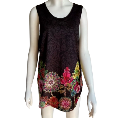 Desigual Black Lace and Floral Bejewelled Sleeveless Tunic Top 