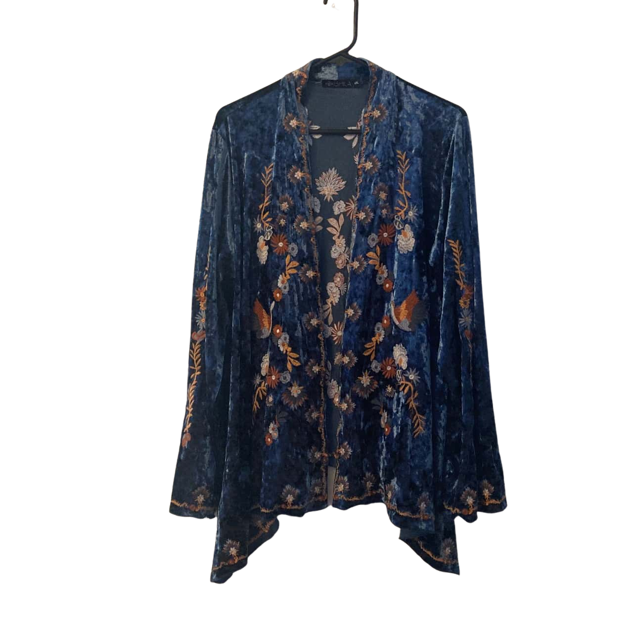 Ishka Womens Size XXL Blue Embroidered Velvet Jacket (s)