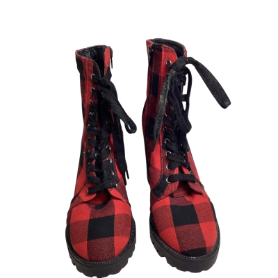 Women's Size 39 Heeled Boots Black/ Red Plaid