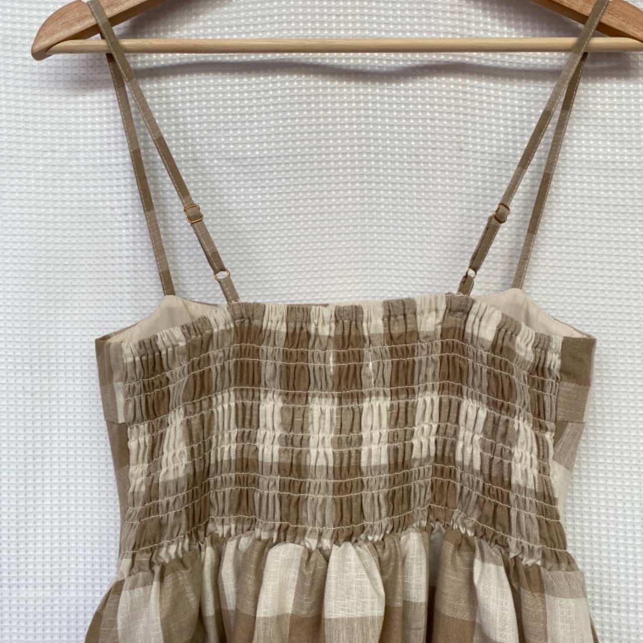The Fated Womens Size 10 Midi Dress Beige/ Gingham / White (s)