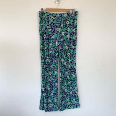 Gorman Green Purple Flower Velvet Leggings  Size 12 