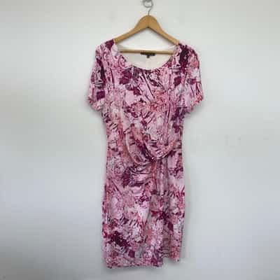 Liz Jordan Pink Floral Short Sleeve Front Knot Midi Dress  Size XL 