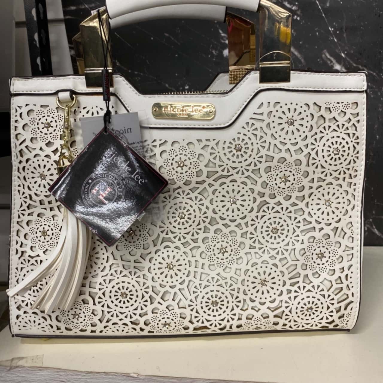 Nicole Lee USA Monogram Pattern Handbag with Rhinestones Decor main image 0