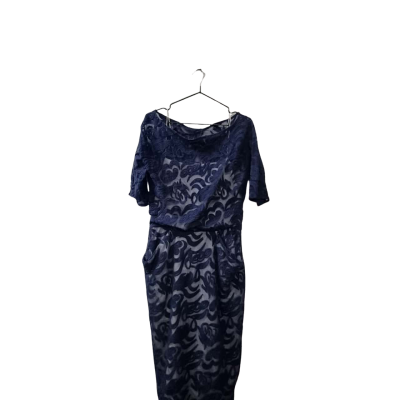 Carla Zampatti Women's Size 12 Short Sleeve Dress in Navy Blue / Off White 