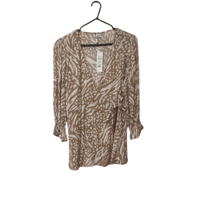 Womens Forever New Size 18 Long Sleeve Top Brown / White 