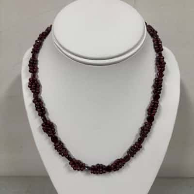 Vintage Red Stone Beaded Necklace With Silver 835 Clasp