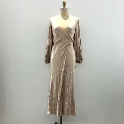 Shona Joy Womens  Size 6 Formal Dress / Long Sleeve Dress / Midi Dress Cream 