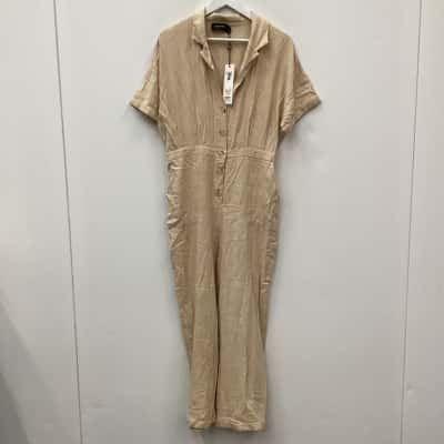 NEW - Minkpink Linen Blend Boiler Suit Beige Size L