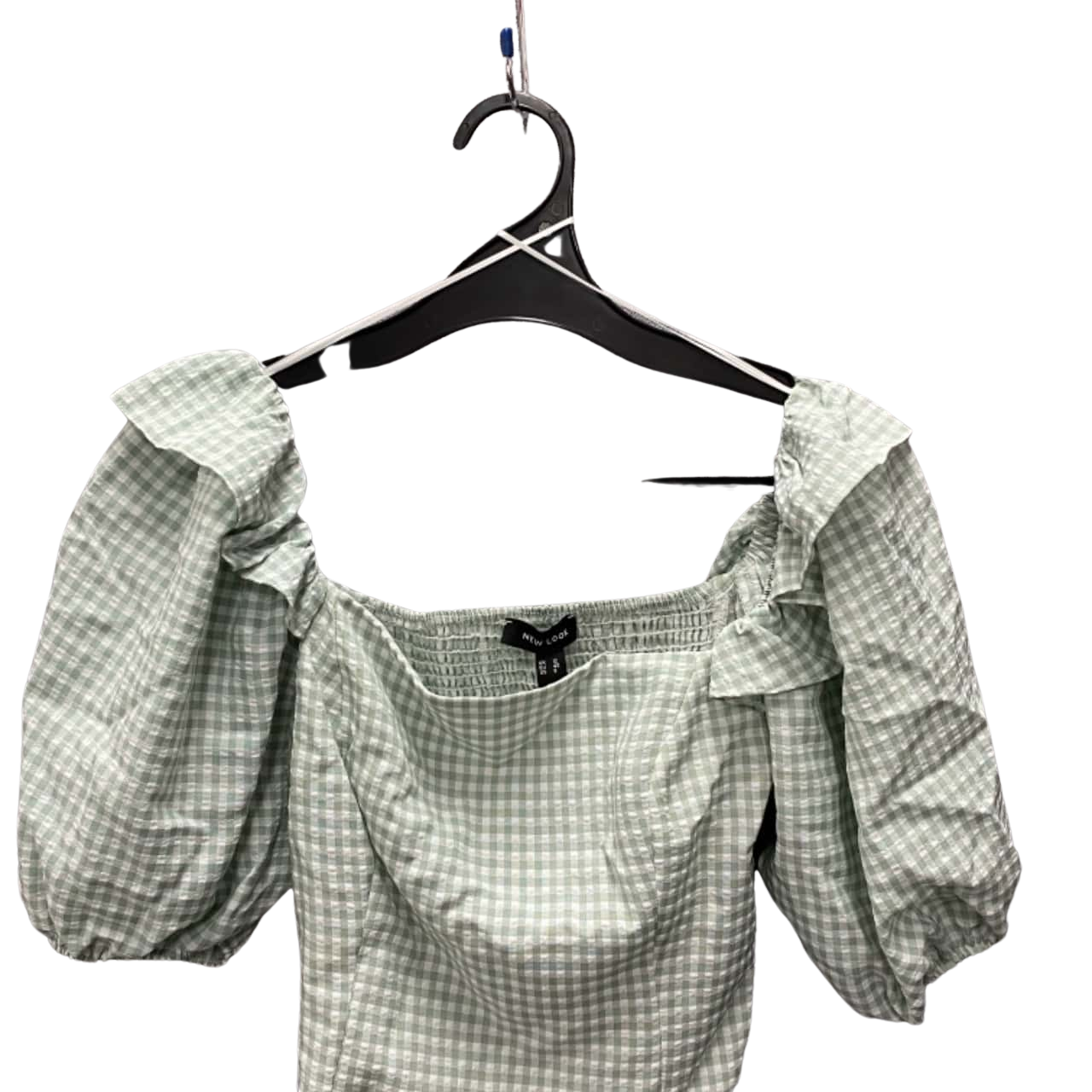New Look Ladies Green/White Gingham Off the Shoulder Crop Top Size 12 BNWT