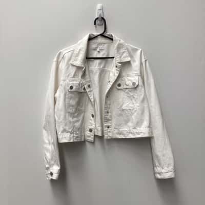 AERE Cropped Denim Jacket White Size 10 