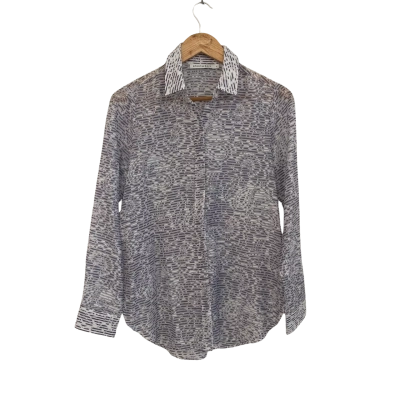 Sportscraft Womens  Size 8 Button Up Top / Long Sleeve Top Blue / Floral / White 