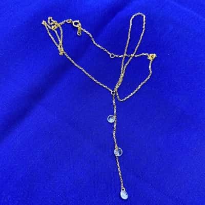  Womens Stirling silver/gold plate lariat Necklace with 3 cubic zirconia stones 