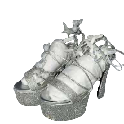  Poster Girl Blindin’ Pixie Queen Lace Up Heels  Size 8 Silver 