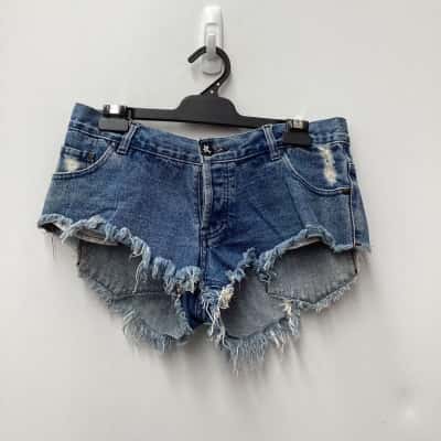Oneteaspoon Womens  Size 12 Denim cut off Shorts Blue 