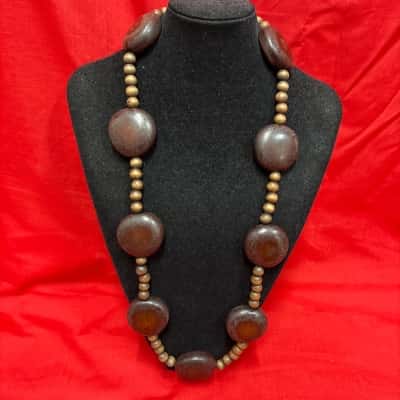  Women's Natural Wood Beaded Necklace 