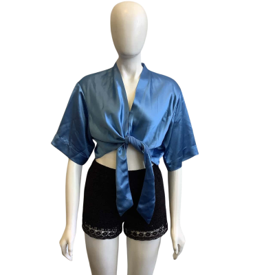 BNWT Seed Heritage Women's Size 12 Satin Short Sleeved Crop Top Soft Cobalt  