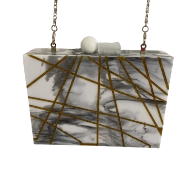  Womens Hardcase, Faux Marble Clutch Grey / White Gold Striped 
