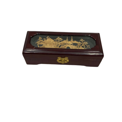Vintage Oriental Theme Jewellery Box With Hand Crafted Cork Design 