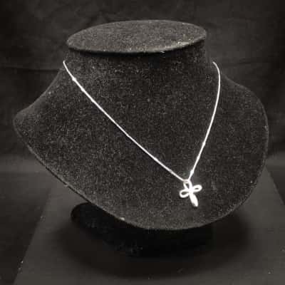 Silver Stamped 925 MHJ Chain 44cm With Infinity Cross With Real Diamond In Centre - In Velvet Gift Box
