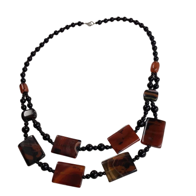 Vintage Double-Strand Agate & Onyx Beaded Necklace