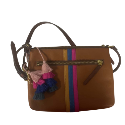 Fossil Brown Cross Body Bag With Multicoloured Stripes