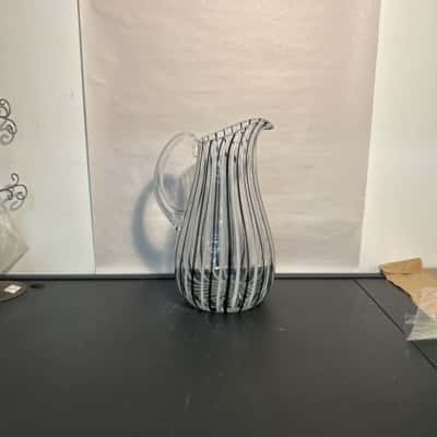 Black/ white stripe art glass retro pitcher 