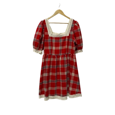 Dangerfield Womens  Size 12 Casual Dress / Mini Dress / Short Sleeve Dress  Black  / Checked / Cream / Red 