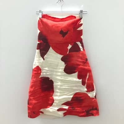 Forever New Womens  Size 4 Midi Dress / Mini Dress / Sleeveless Dress  Cream / Floral / Red 