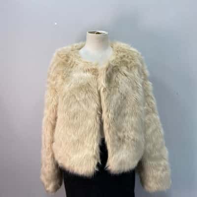 FashionNova Womens  Size XL Faux Fur Cropped Jacket Natural 