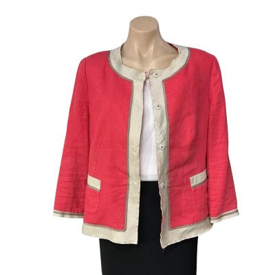 Gerry Weber Womens EU Size 40 Coral / Beige Trim Button-up Collarless Jacket 