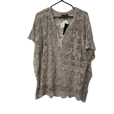 Womens Liz Jordan Size M / S Crochet Kaftan Short Sleeve Top Grey 
