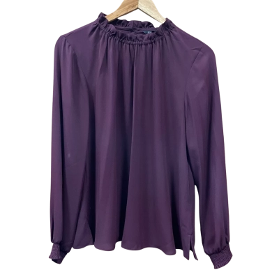 Portmans Maroon Ruffle Neck Long Sleeve Top Size 10