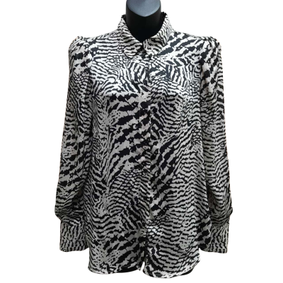 DECJUBA Size 8 Long Sleeve Black / White Animal Print Blouse