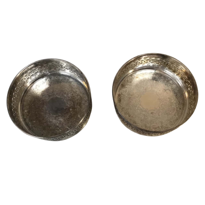 Silverplate Wine Coasters x 2 Approx 11 x 5cm