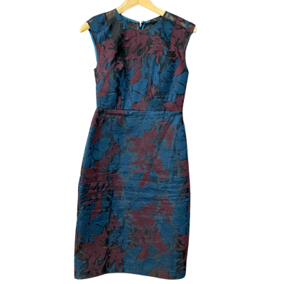 Jayson Brunsdon Black Label Womens Size 8 Teal/Maroon Embroidered Black Dress 