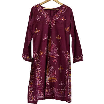  Women’s Patterned Maroon Long Sleeve Dress