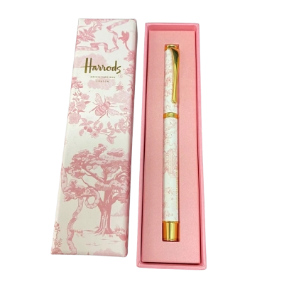 Harrods’ London Ballpoint Pen Pink and White Garden Design in Original Gift Box