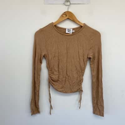 Princess Polly Beige Ribbed Long SLeeve Top  Size 12 