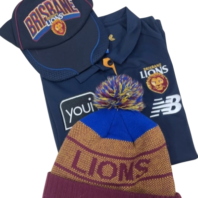 AFL Brisbane Lions Shirt Ladies Size 10/S , Cap & Beanie Pack 
