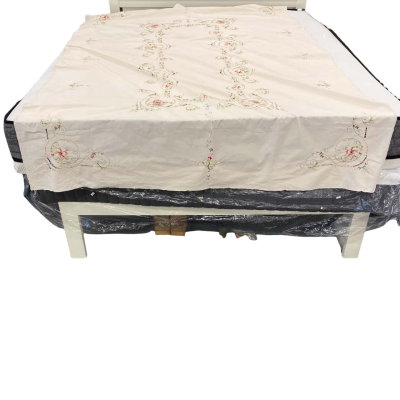 Vintage Tablecloth Cream with Bright Embroidered Flowers 160x240